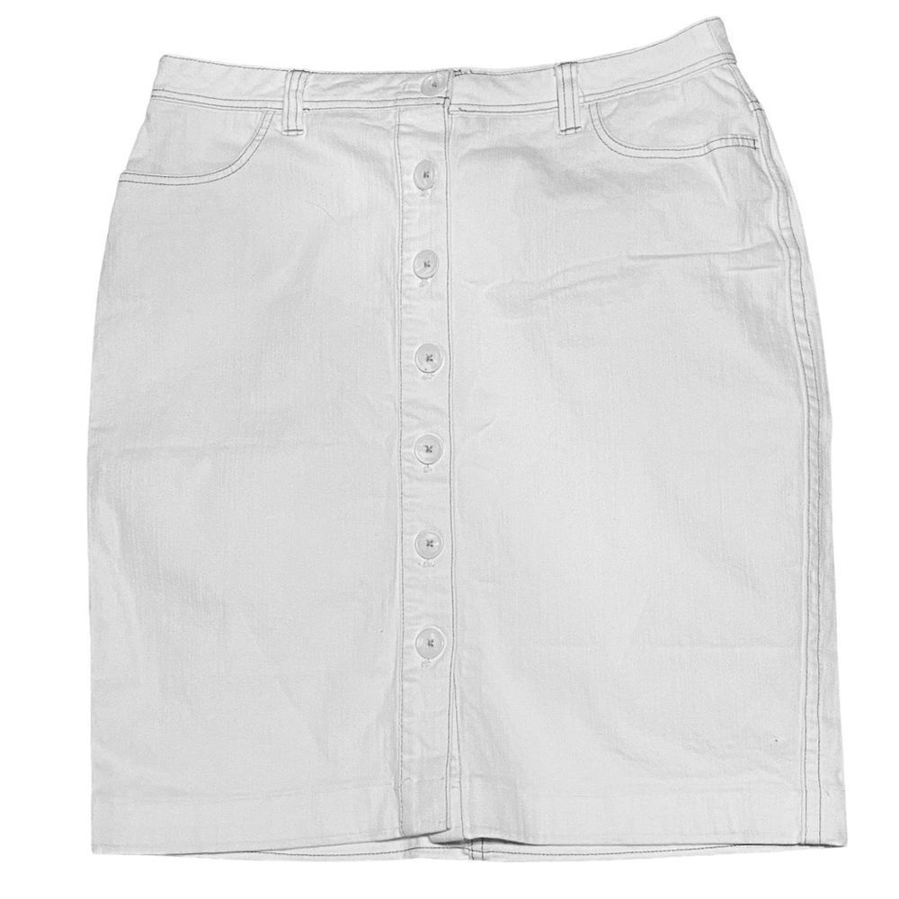Boden Wm’s Sz 12L White Rigid Denim Button Front Denim Pencil Skirt